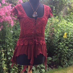 Fairy woodland nymph floral embroidered top